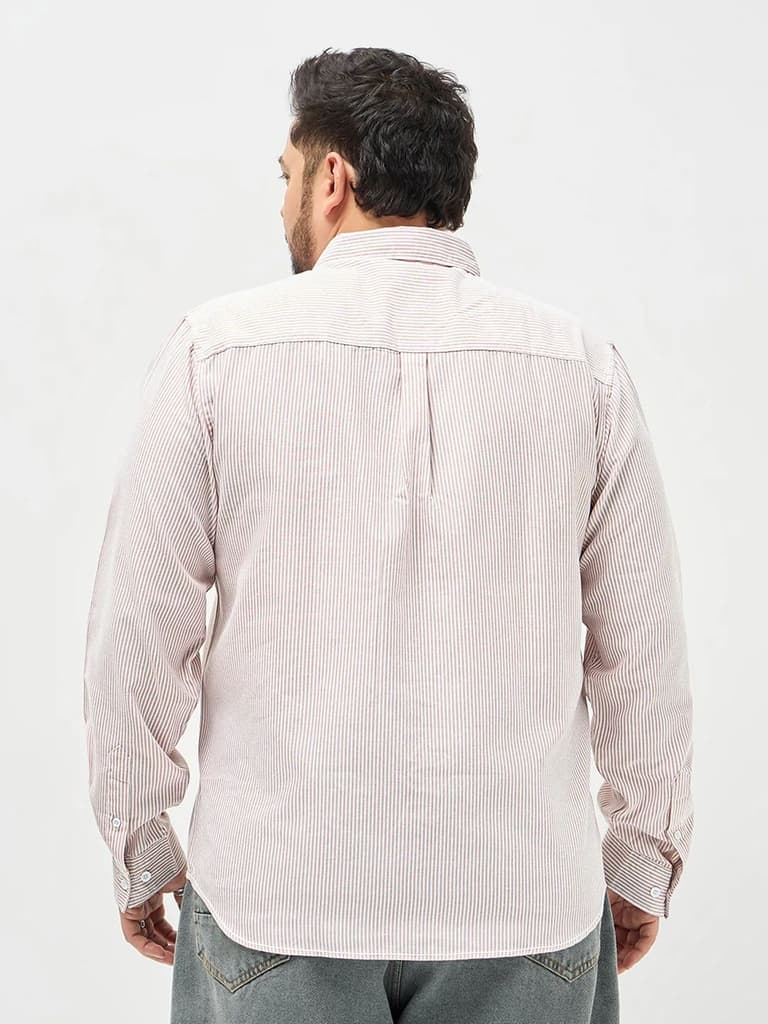 Plus Men's Light Pink Cotton Full Sleeve Regular Fit Casual Striped Shirt — photo 4