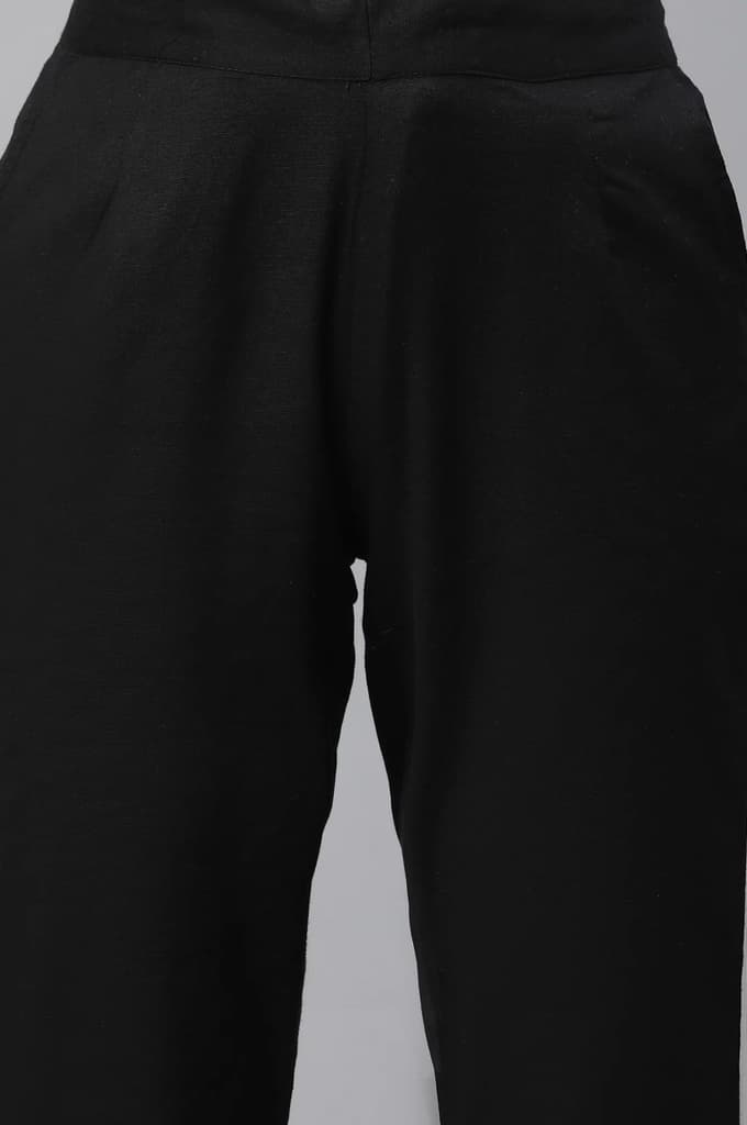 Black Solid Straight Fit Cotton Trousers With Lace Insert — photo 7
