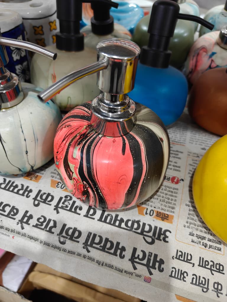Pink and Black Striped Soap Bottle | Glass | Handmade | Bathroom Decor
