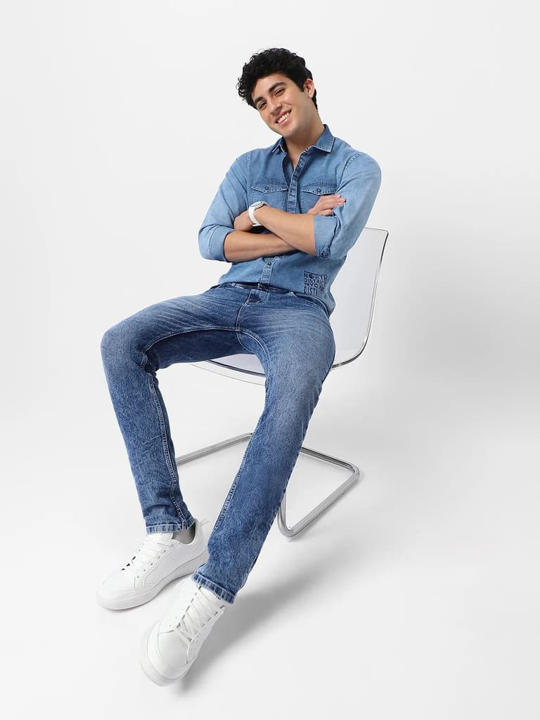 Men's Blue Skinny Fit Washed Jeans Stretchable — photo 5