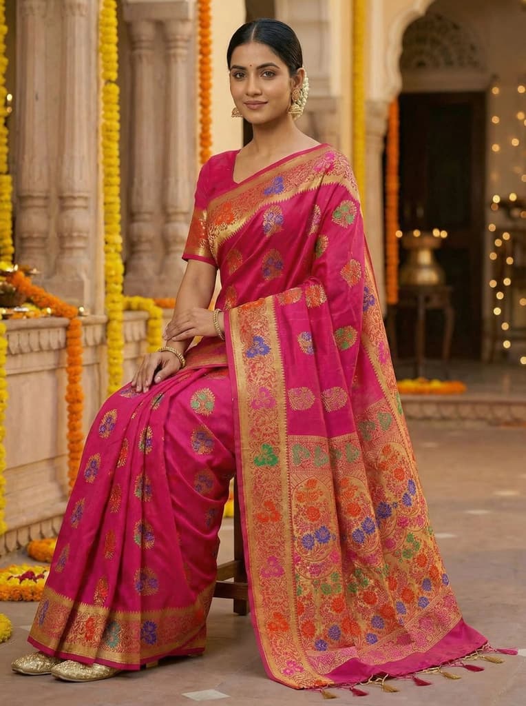MIMOSA Women's Woven Design Paithani Style Art Silk Saree with Blouse Piece - Rani ( SA00003125RNFREE ) — photo 4