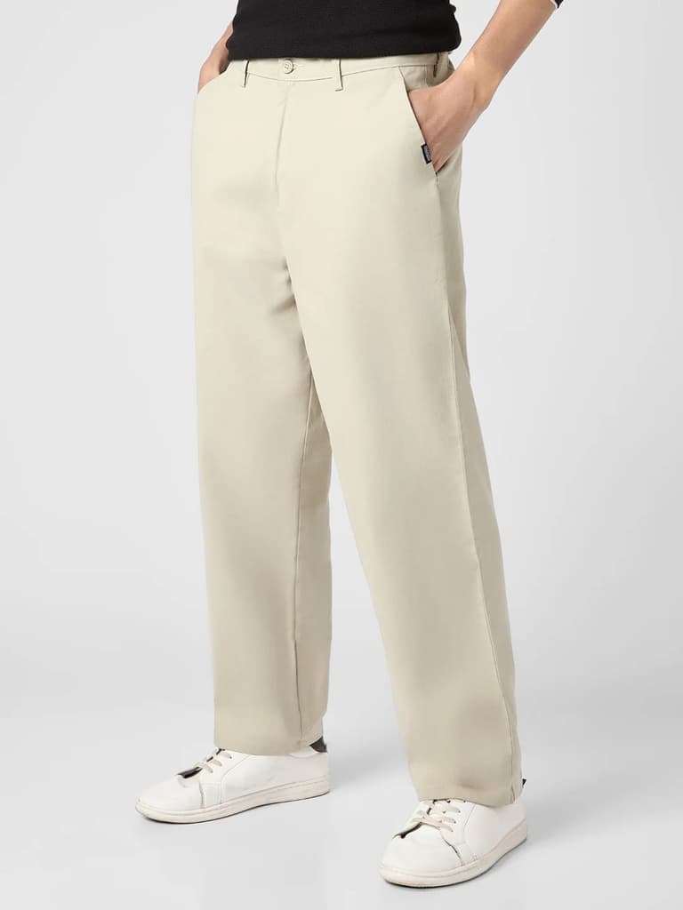 Men's Light Grey Loose Baggy Fit Solid Chino Trousers Non-Stretchable — photo 2