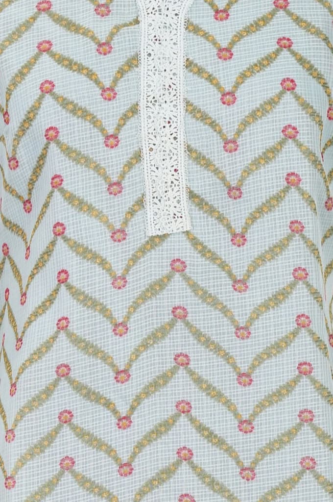 Mint Green Chevron Printed Kota Straight Kurta — photo 2