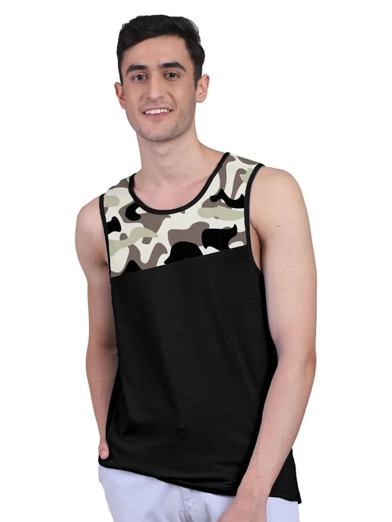 Black Active Vest Front Yoke Camouflage Regular Organic Bamboo Vest - Active Fit (Pack Of 1) — photo 2