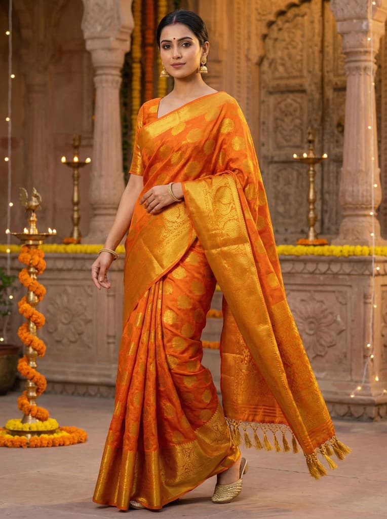 MIMOSA Women's Woven Design Kanjivaram Style Art Silk Saree with Blouse Piece - Rust ( SA00003142RSFREE ) — Default Title