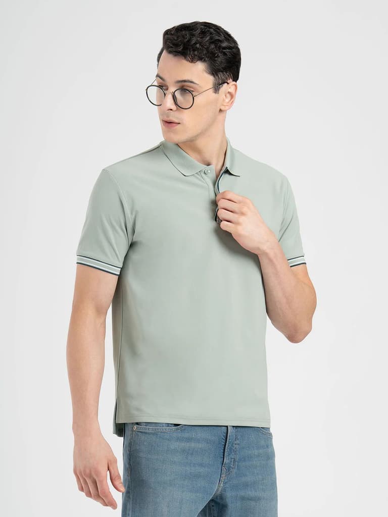 Menâ€™s Light Green Jacquard Polo T-Shirt — photo 6