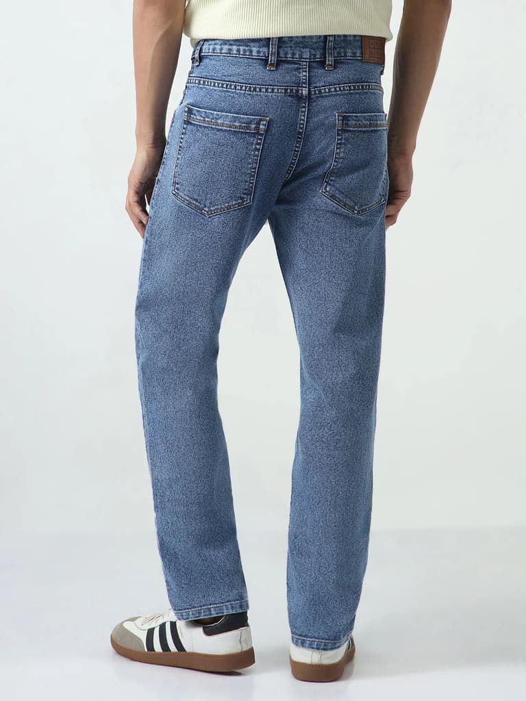 Men's Light Blue Slim Fit Washed Denim Jeans Stretchable — photo 3