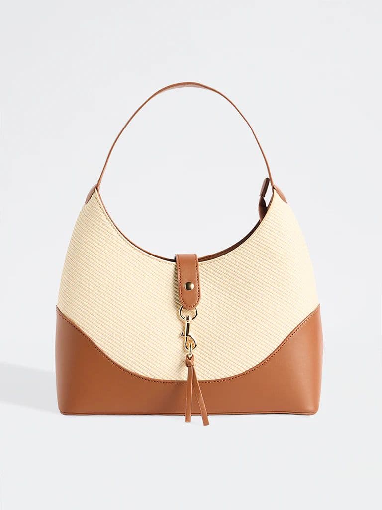 Westside Cream Textured Canvas Shoulder Bag