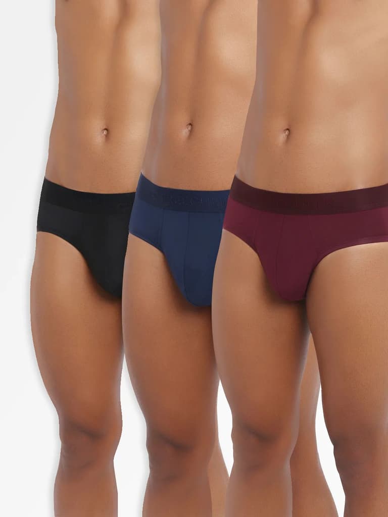 Men's Anti-Bacterial Micro Modal Brief in Solid Waistband (Pack of 3) — Sable Black; Space Blue; Port Wine / S / Men