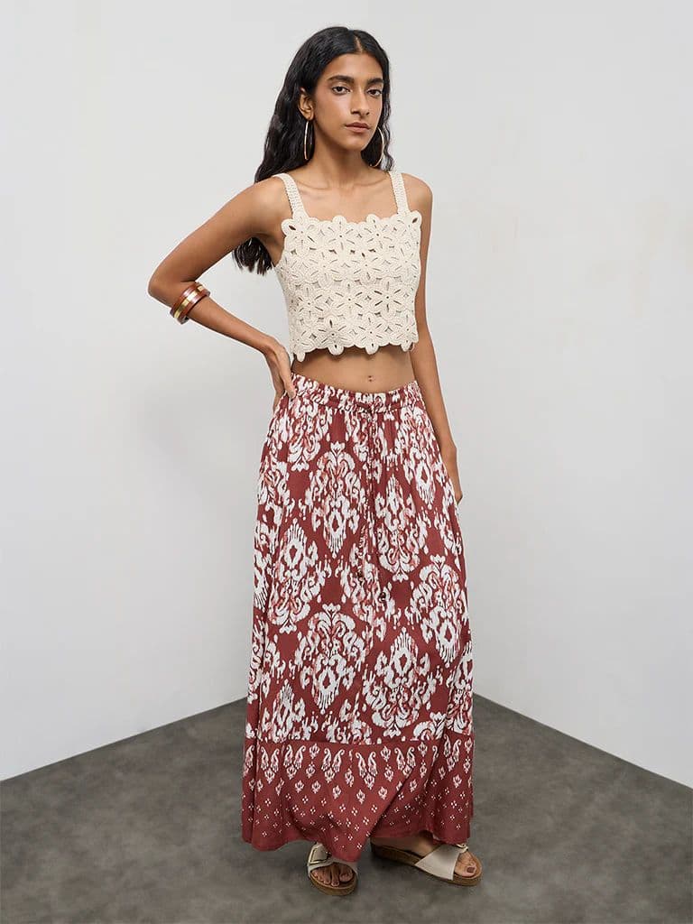 Bombay Paisley Off-White Crochet Embroidered Cotton Top — photo 2