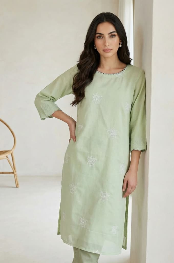 Sea Green Thread Embroidered Straight Kurta — photo 3