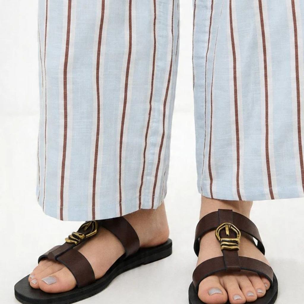 LUNA BLU Burgundy Buckle Detail Flat Sandals