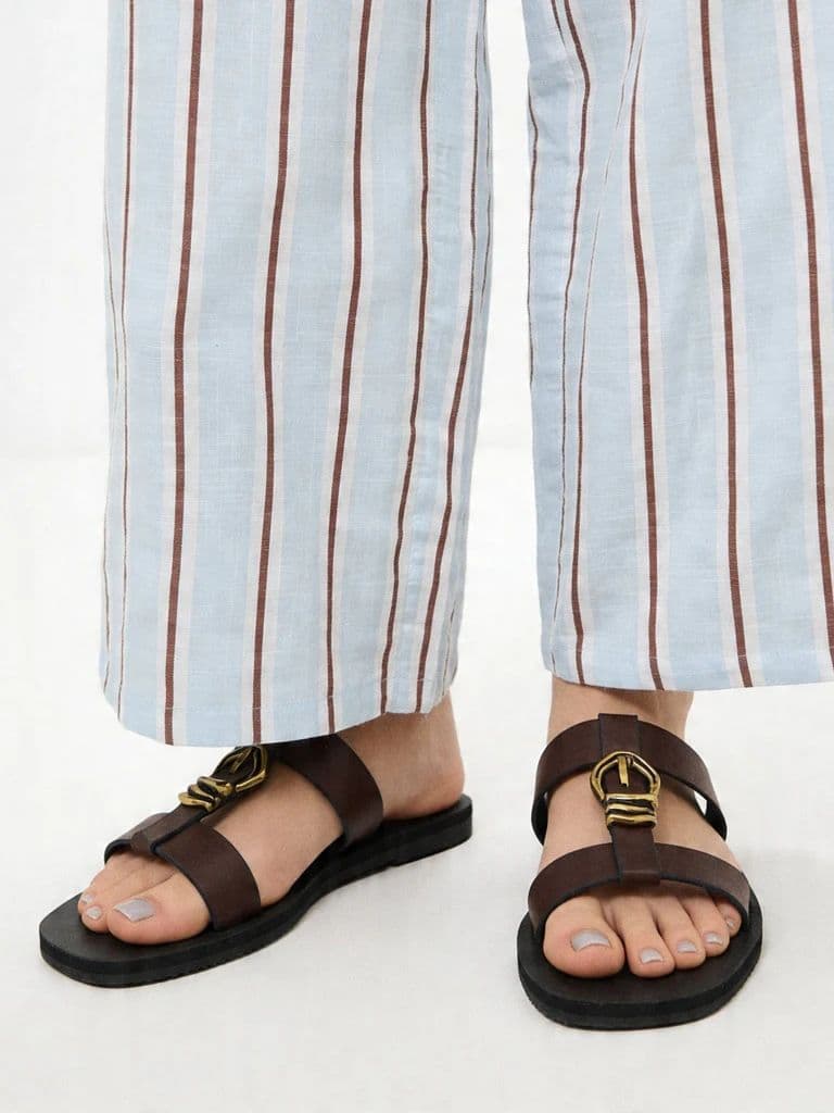LUNA BLU Burgundy Buckle Detail Flat Sandals