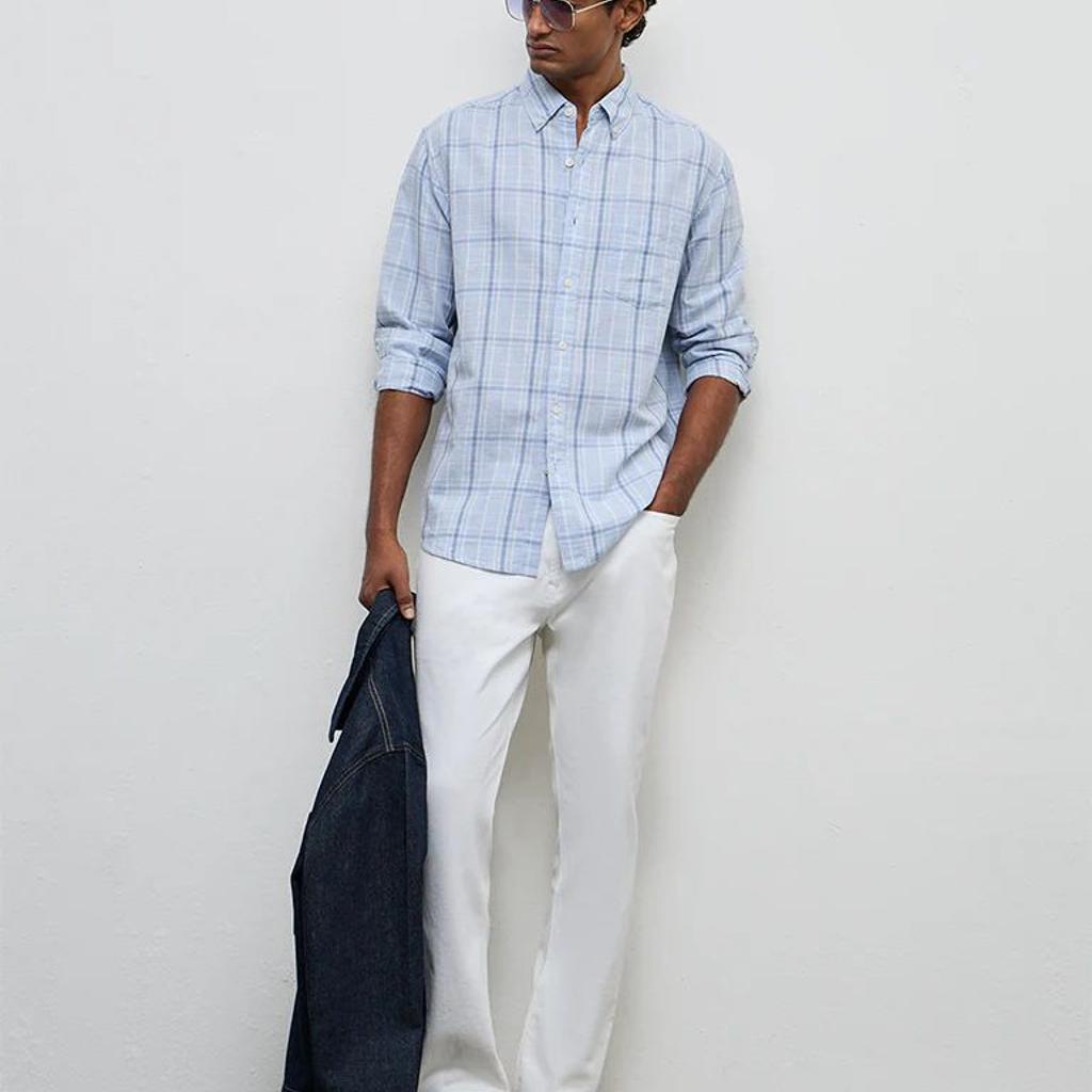 WES Casuals Light Blue Relaxed-Fit Cotton-Blend Shirt