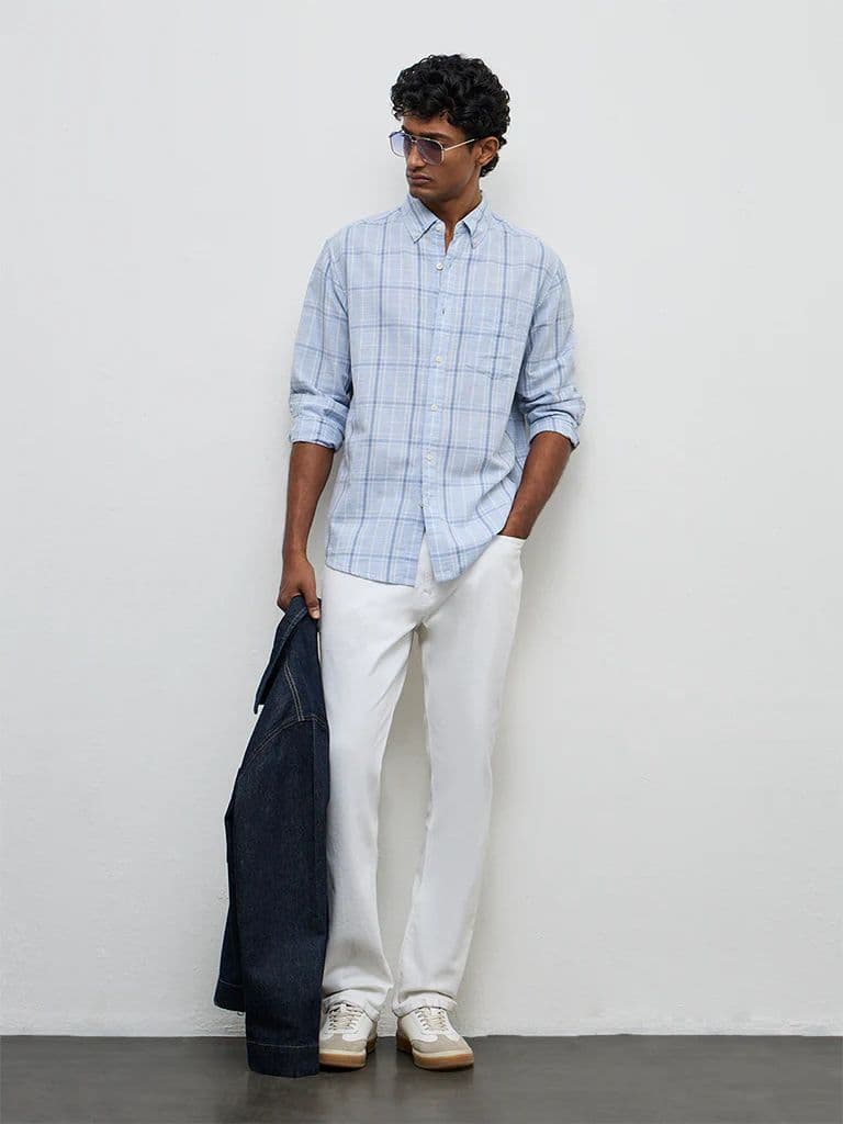 WES Casuals Light Blue Relaxed-Fit Cotton-Blend Shirt