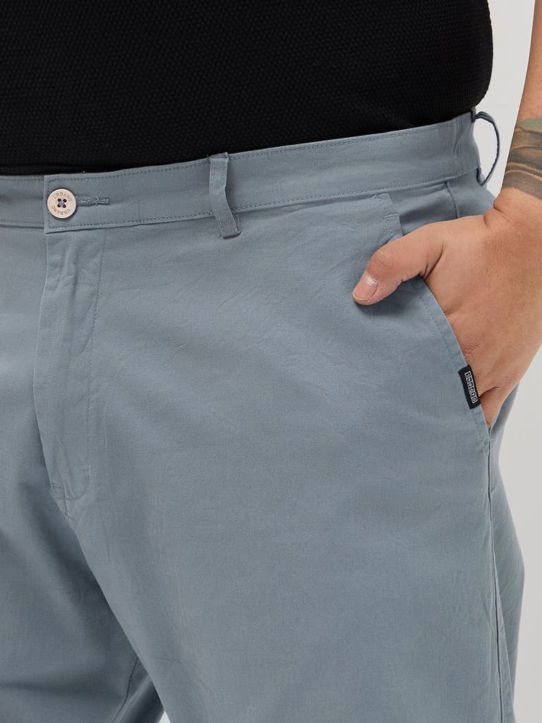 Plus Men's Light Blue Straight Fit Mid Rise Cotton Casual Chinos Trousers Stretch — photo 5
