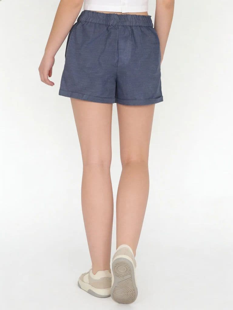 Utsa Kids Girls Blue Solid Cotton Shorts - (8-14 yrs) — photo 2