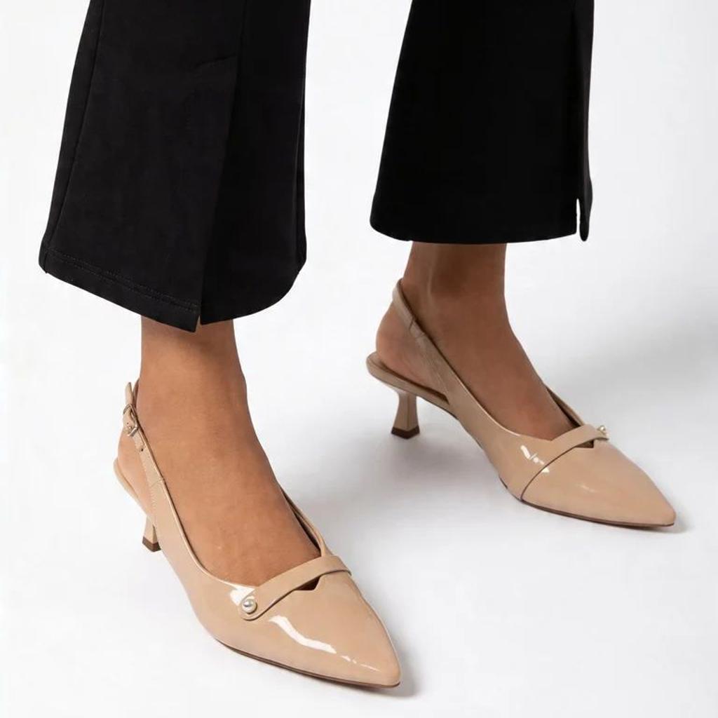 LUNA BLU Ivory Pearl Embellished Kitten Heel Mules
