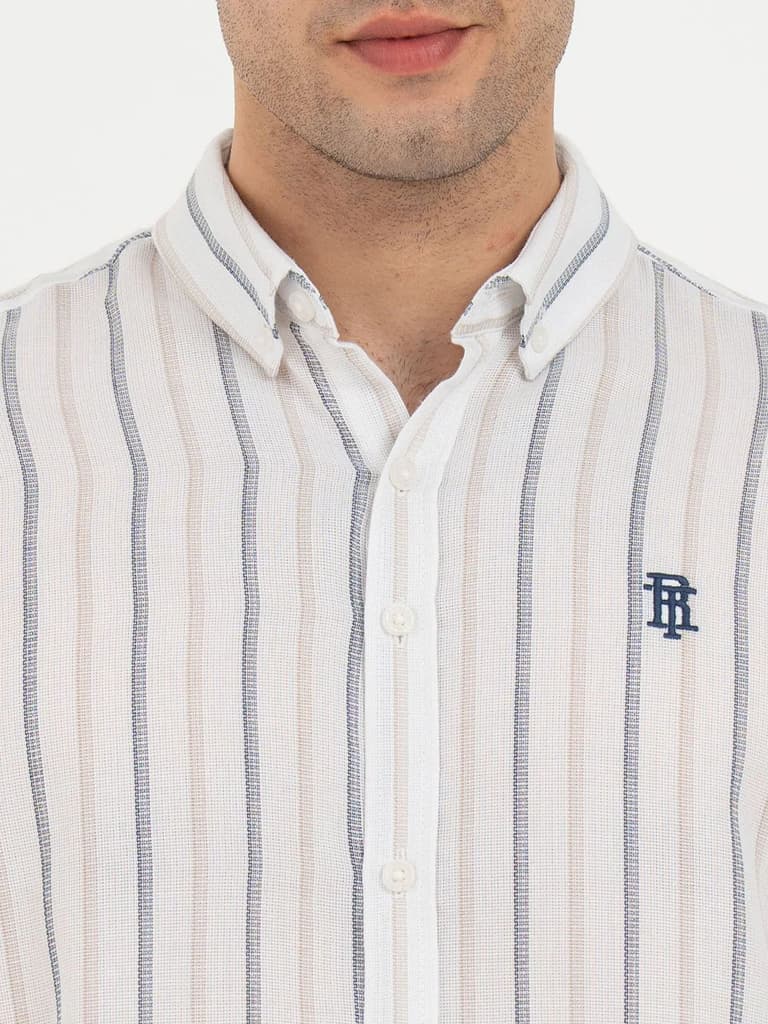 Shirts for Men in White | Striped Full Sleeve Shirt — photo 4