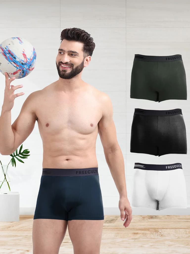 Men's Anti-Bacterial Micro Modal Plain Trunk (Pack of 4) — Pot Black; Seaweed Green; Prussian Blue; Cloud White / S / Men