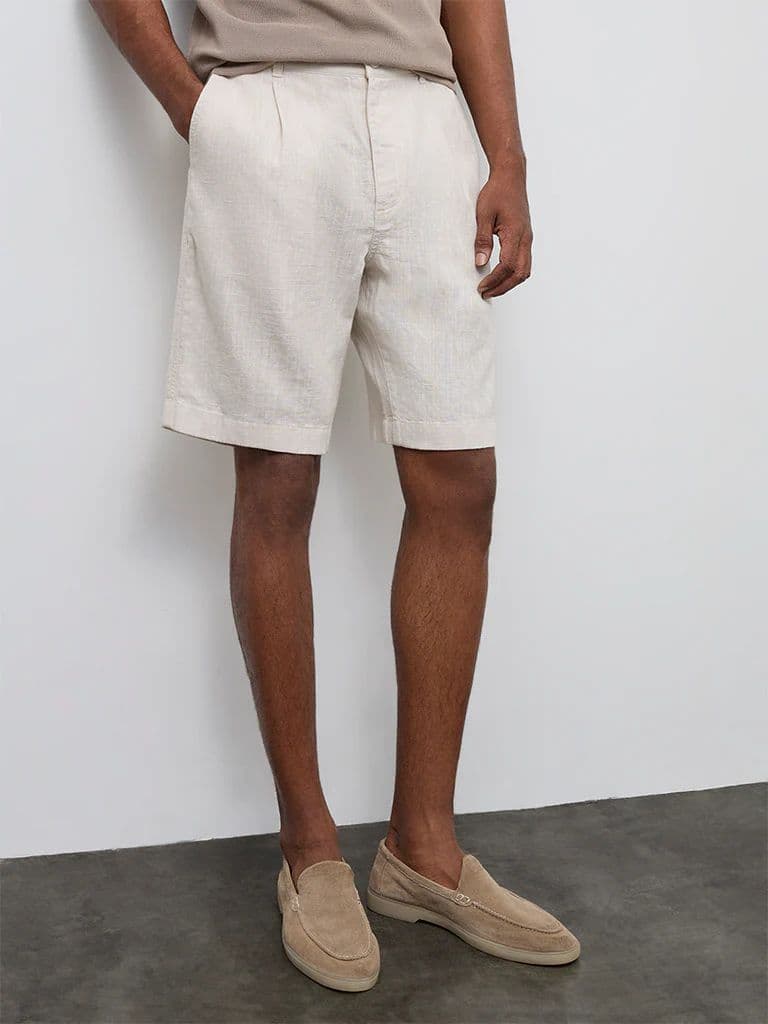 Ascot Off-White Relaxed-Fit Mid-Rise Cotton-Blend Shorts — photo 2