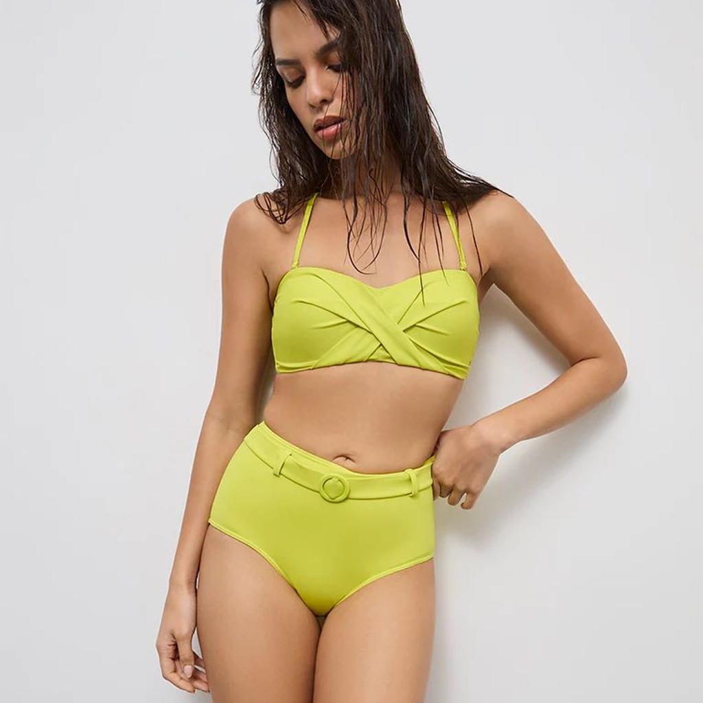 Wunderlove Swimwear Lime Hi-Waist Belted Briefs