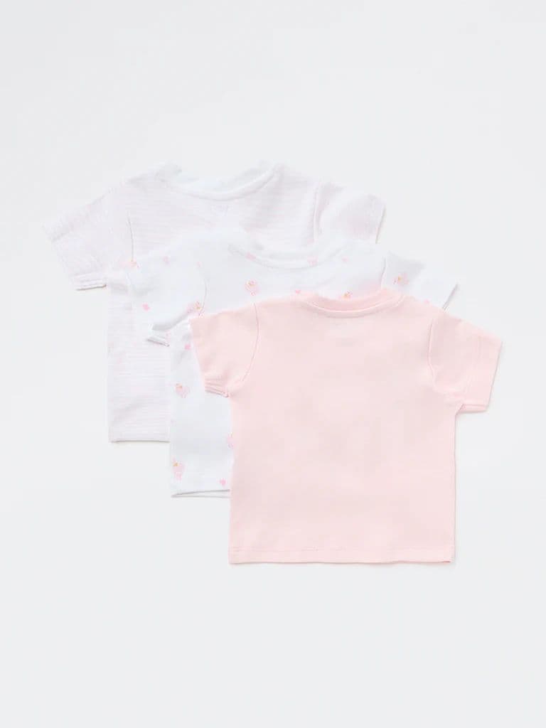 HOP Baby Girls Pink Printed Cotton T-Shirts (Pack of 3) — photo 3