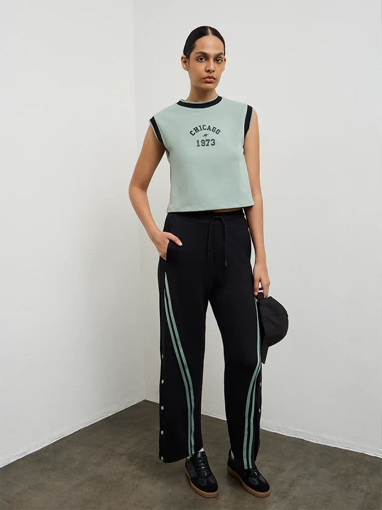 Nuoflexx Sage Green Text Printed Cotton-Blend T-Shirt — photo 2