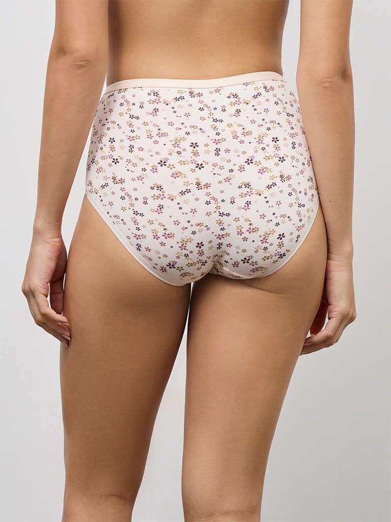 Wunderlove Burgundy Printed Hi-Rise Cotton-Blend Briefs - Pack of 3 — photo 4