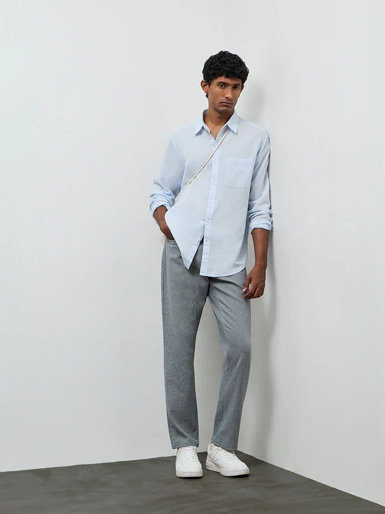 WES Casuals Light Blue Relaxed-Fit Cotton-Blend Shirt — photo 2