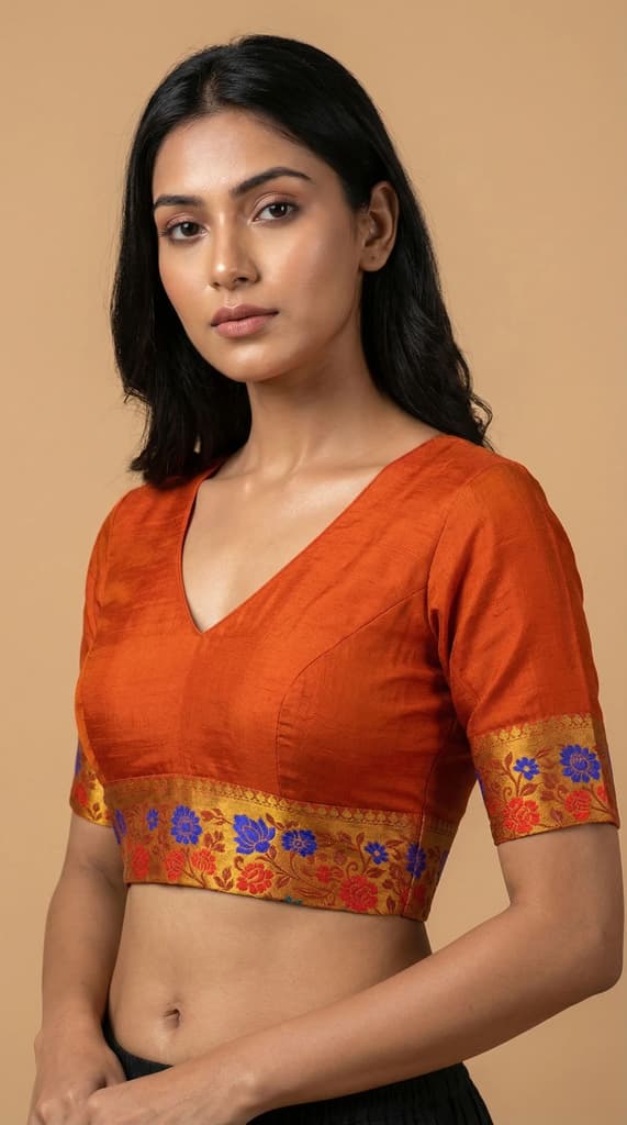 MIMOSA Women's Woven Design Paithani Style Raw Silk Saree with Blouse Piece - Rust ( SA00003127RSFREE ) — photo 5