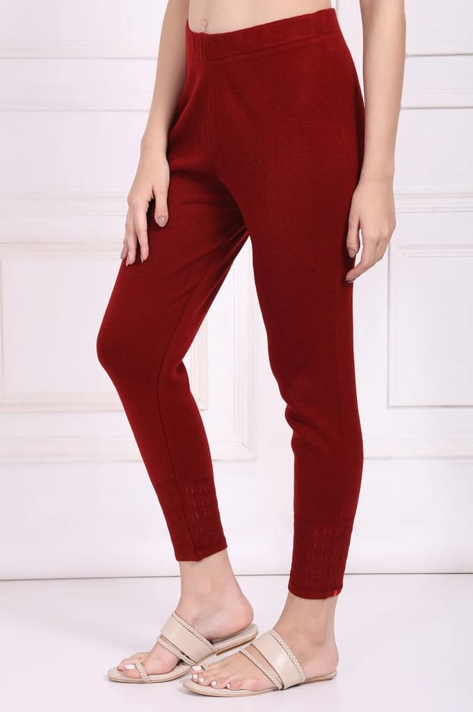 Red Solid Acrylic Legging for Winter — photo 2