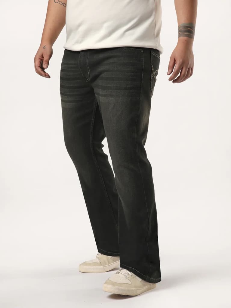 Plus Men's Dark Grey Bootcut Fit Mid Rise Heavy Washed Jeans Stretchable — photo 2