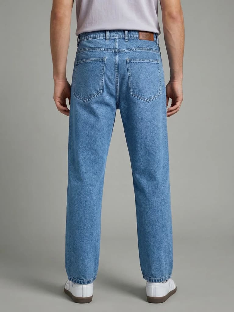 Men's Ice Blue Relaxed Fit Washed Denim Jeans Non-Stretchable — photo 3