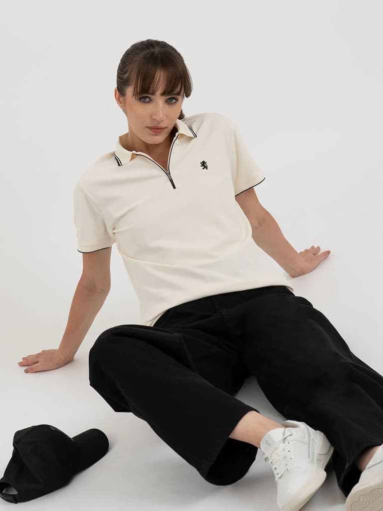 Polo T-Shirts for Women in Off White | Athleisure Polo T Shirt — photo 5