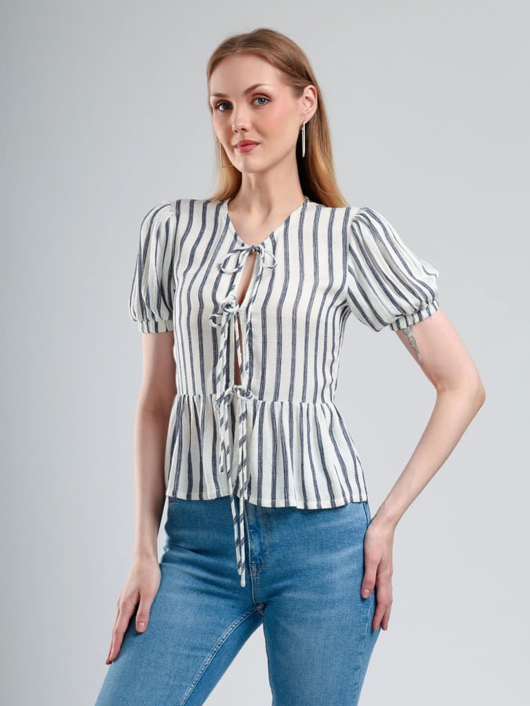 Cory Edge Melina Front-Tie Peplum Blouse -Stripe — photo 3