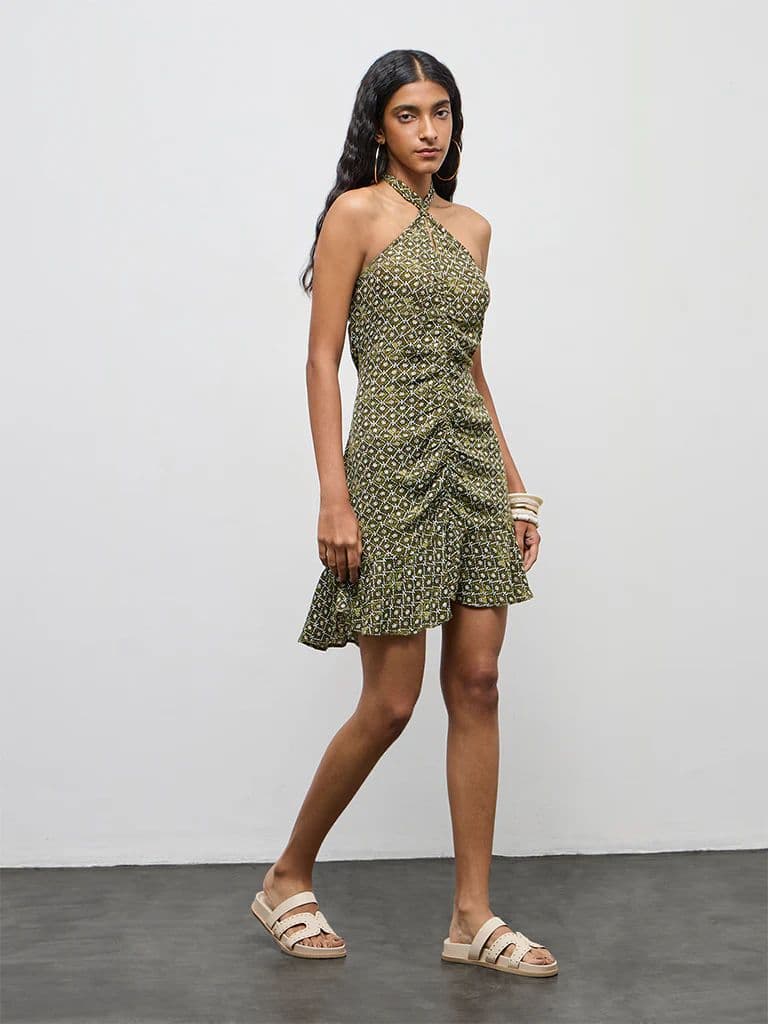 Bombay Paisley Olive Printed Cotton Straight Dress — photo 2