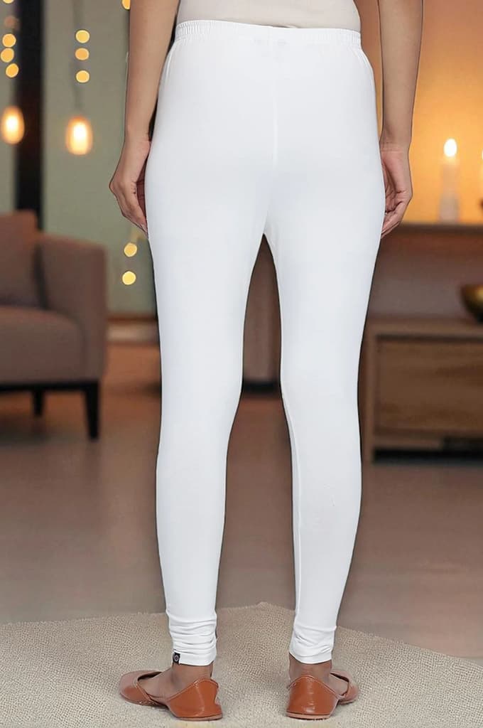 White Solid Cotton Lyrca Tights in Ankle Length — photo 4