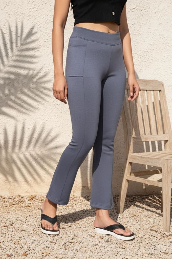 Sky Blue Solid Flared Rayon Tights — photo 5