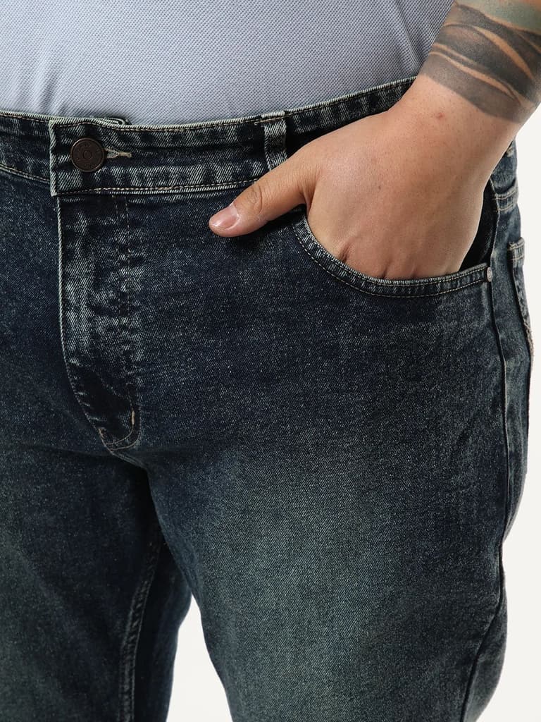 Plus Men's Dark Blue Bootcut Fit Mid Rise Tinted Heavy Washed Jeans Stretchable — photo 6