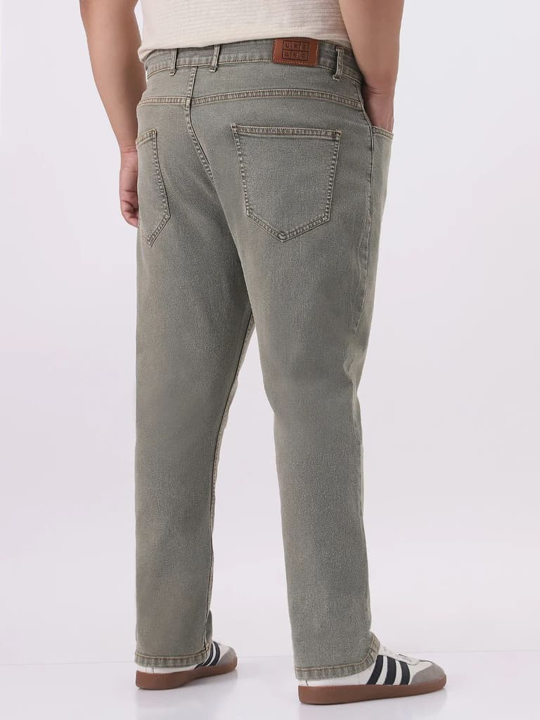 Plus Men's Light Grey Straight Fit Heavy Washed Jeans Stretchable — photo 4