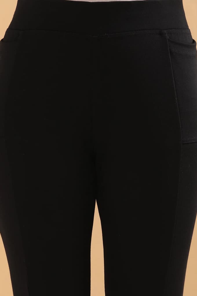 Black Solid Flared Pants With Elasticated Waist — photo 7