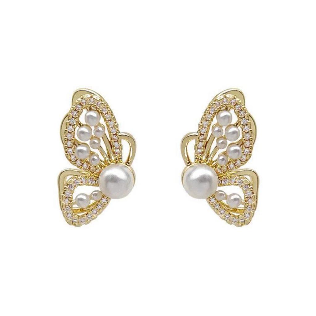 Ethereal Wings Ear Studs | Butterfly Earrings — Pearl Butterfly Stud