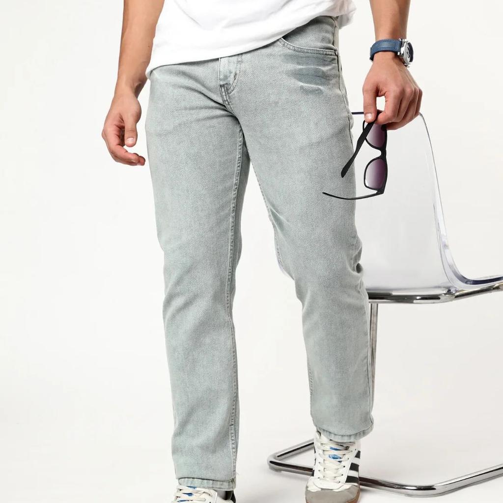Men's Ice Grey Regular Fit Acid Washed Denim Jeans Stretchable