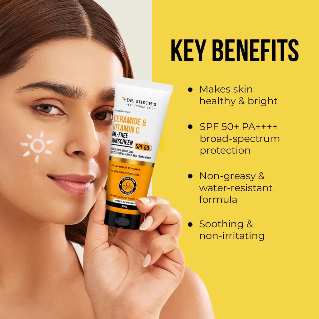 Ceramide & Vitamin C Oil Free Sunscreen - 50 gm In-Vivo Tested SPF 50+ PA ++++