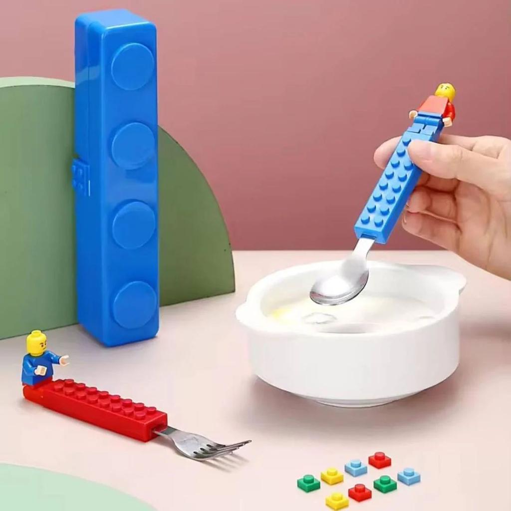 Building Block Kids Cutlery Set | Fun Block Handles + Travel Case — photo 4