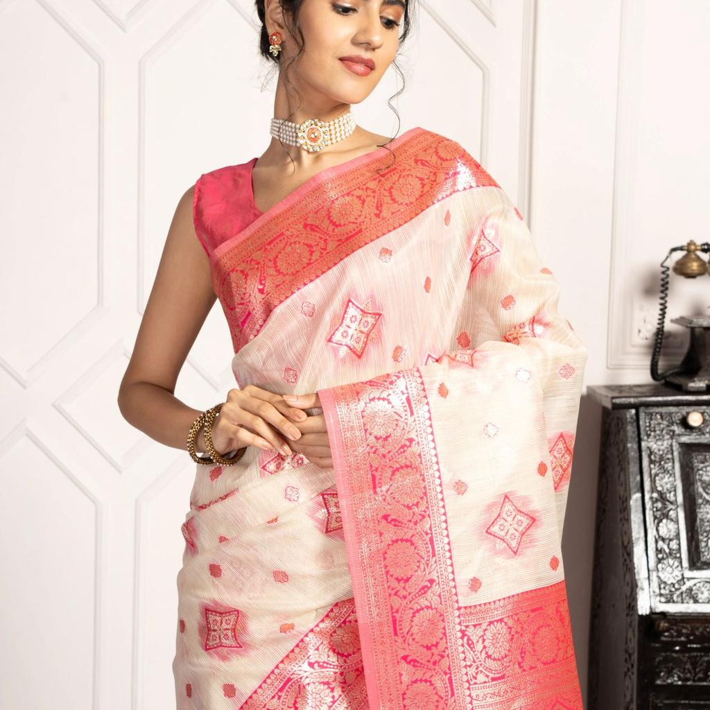 Mimosa Women's Woven Design Kanjivaram Style Art Silk Saree With Blouse Piece : SA00002068HWFREE