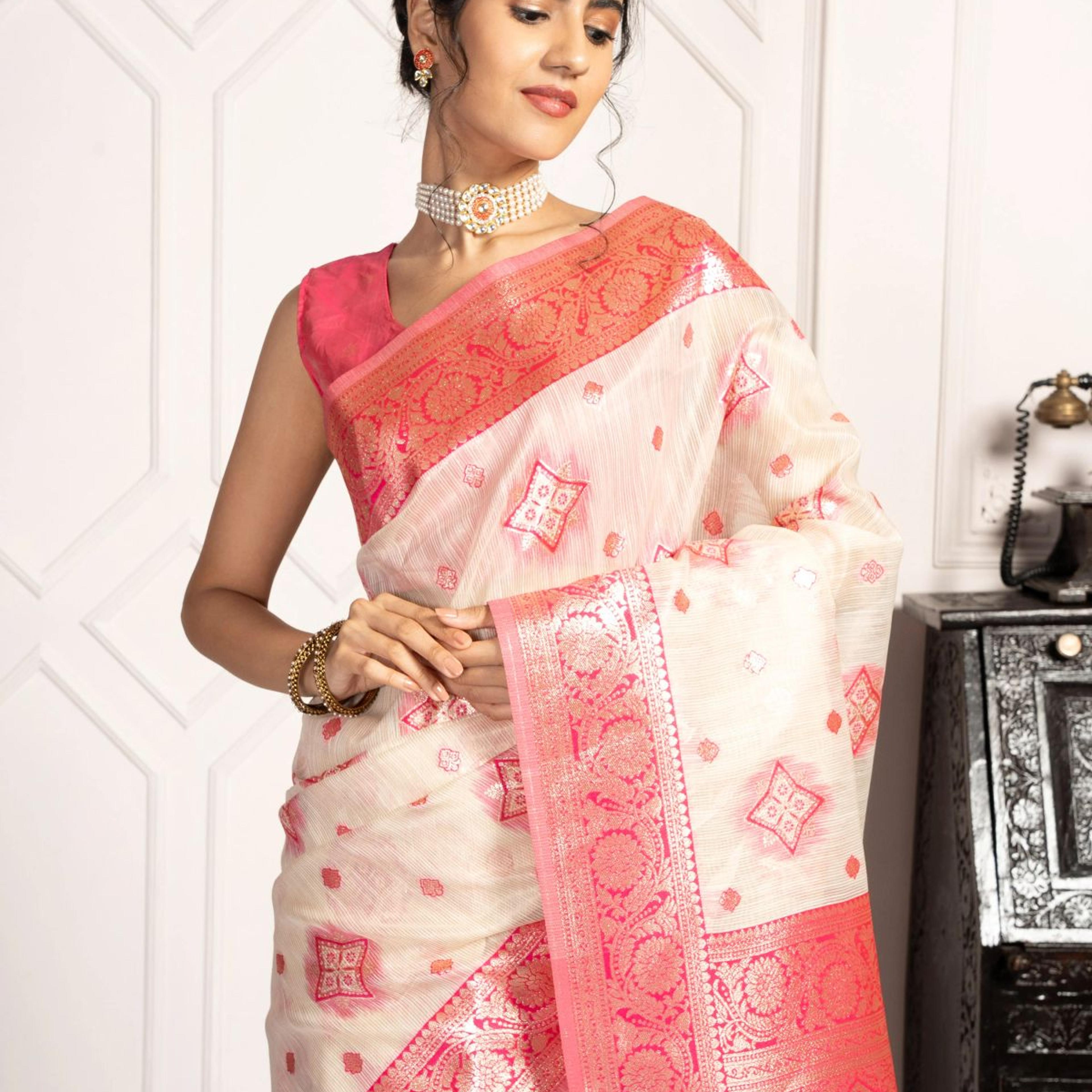 Mimosa Women's Woven Design Kanjivaram Style Art Silk Saree With Blouse Piece : SA00002068HWFREE