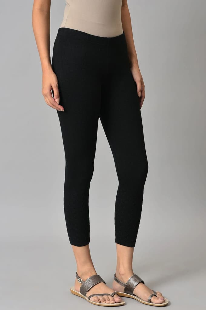 Black Solid Skinny Tights With Elasticated Waistband — photo 4