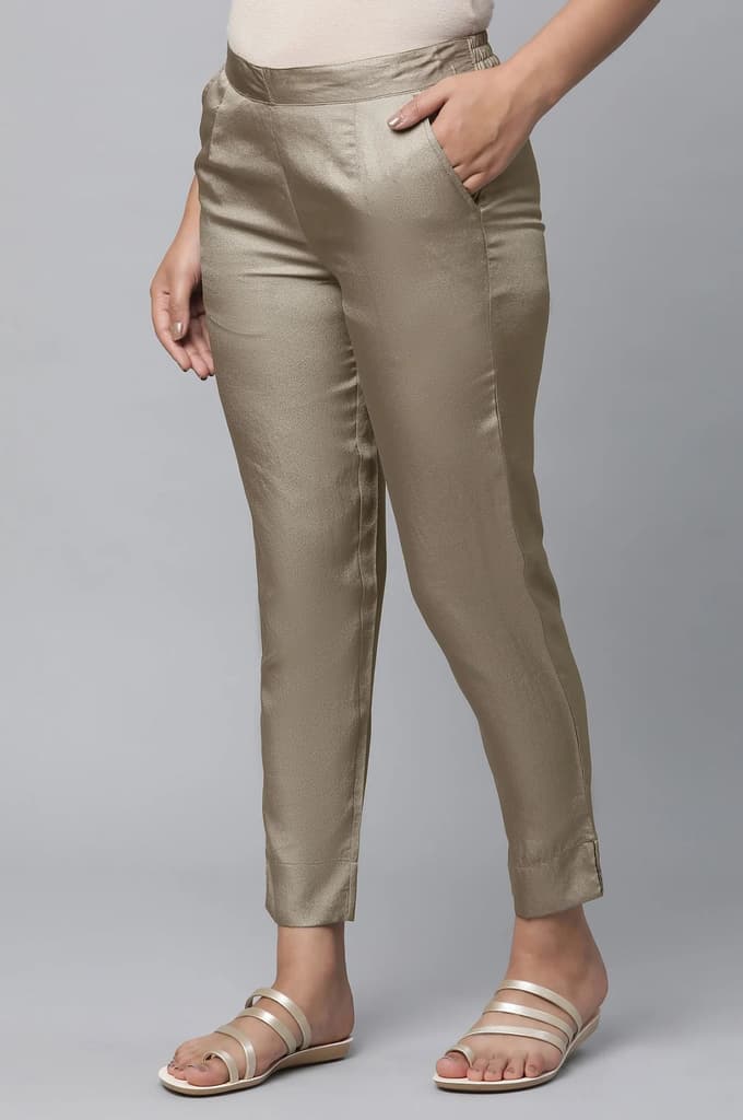 Green Solid Trouser Pants in Korean Silk — photo 3